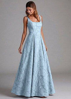 Azazie Amalie Abiti da Damigella Abito A-Line in Burnout Floreale Plissettato Azzurro image5