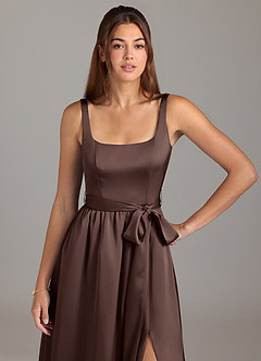 Azazie Elliott Final Sale Ganache A-Line with Pockets Stretch Satin Dress image2