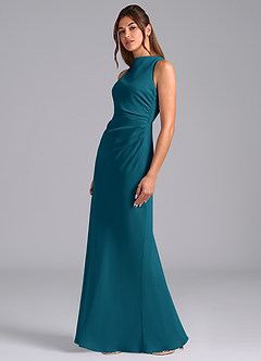 Azazie Evadne Bridesmaid Dresses Ink Blue A-Line Pleated Chiffon Dress image1