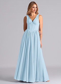 Azazie Delmie Final Sale Sky Blue A-Line Corset Chiffon Dress image5
