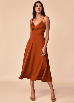 Azazie Dottie Brautjungfernkleider A-Linie Stretch-Satin Kleid Gebranntes Orange image3