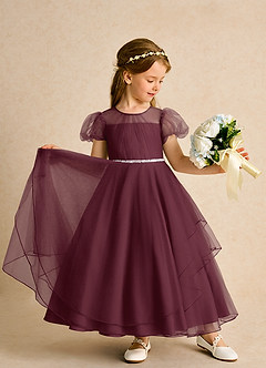 Azazie Duckie Blumenmädchenkleider Ballkleid Plissee Tüll Kleid Cabernetrot image3