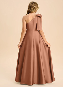 Azazie Penguin Junior Bronzer A-Line Bow Stretch Satin Dress image2
