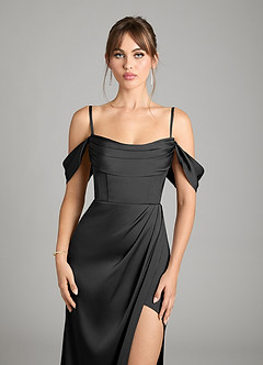 Azazie Johana Bridesmaid Dresses Black Mermaid Off the Shoulder Stretch Satin Convertible Dress image4