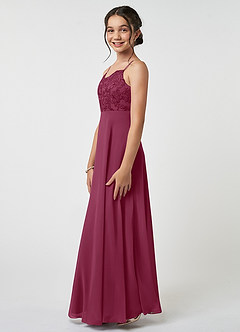 Azazie Sonya Junior A-Linie Spitze Chiffon Kleid Maulbeerrot image3