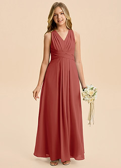 Azazie Kirsten Junior Linia A Pofałdowany Szyfon Długość podłogi Młodsza druhna Sukienka image2