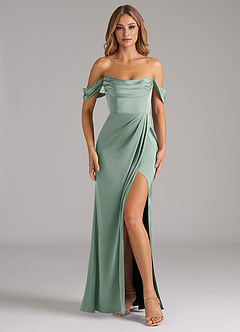 Azazie Johana Bridesmaid Dresses Agave Mermaid Off the Shoulder Stretch Satin Convertible Dress image3