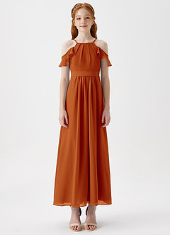 Azazie Chaya Junior Paprika A-Line Off the Shoulder Chiffon Dress image3