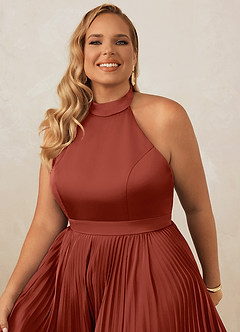 Christian Siriano Bridal for Azazie 1007 Bridesmaid Dresses Terracotta A-Line Pleated Stretch Satin Dress image14