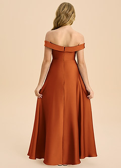 Azazie Sissy Junior Cinnamon A-Line Off the Shoulder Stretch Satin Dress image2
