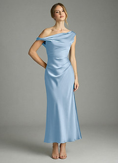 Azazie Emerson Bridesmaid Dresses Powder Blue Mermaid Off the Shoulder Stretch Satin Dress image1