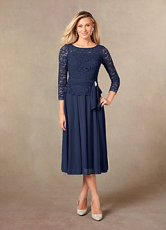 Azazie Charlee Mother of the Bride Dresses Dark Navy A-Line Lace Dress image1