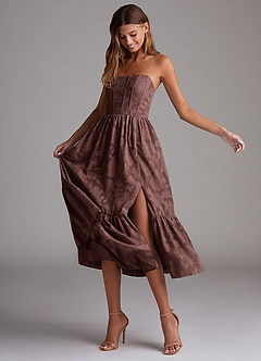 Azazie Delphina Robes de demoiselle d'honneur Robe Trapèze Convertible en Blumen-Burnout Sans bretelles Expresso image4