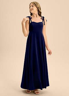 Azazie Rosey Junior Vestido de Azul Marino Oscuro de terciopelo de Corte En A con Escote de Corazón image4