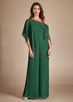 Azazie Halima Mother of the Bride Dresses Dark Green Jumpsuit/Pantsuit Side Slit Chiffon Dress image7