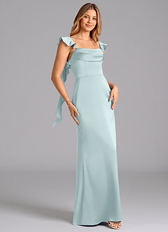 Azazie Adi Bridesmaid Dresses Mist A-Line Pleated Stretch Satin Dress image3