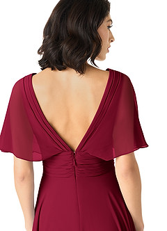 Azazie Pamela Bridesmaid Dresses Burgundy A-Line V-Neck Pleated Chiffon Dress image5