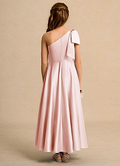 Azazie Guppy Junior Formal vestidos de niña de las flores Vestido de Rosa Rubor de Satin Mate de Corte En A con Hombro unilateral image2