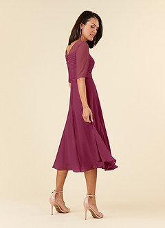 Azazie Naomi Mother of the Bride Dresses Mulberry A-Line Boatneck Pleated Chiffon Dress image8