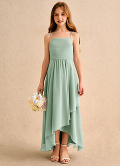 Azazie Twilight Dance Junior Formal Abiti da Ragazza di Fiori Abito A-Line in Chiffon Plissettato Agave image3