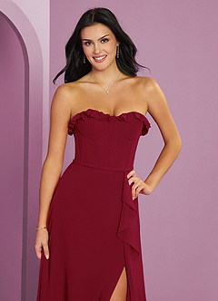 Barbie ♥ Azazie Robes de demoiselle d'honneur Robe Trapèze en Mousseline de soie Encolure en Forme de Cœur Bourgogne image6