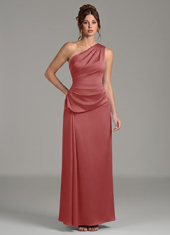 Azazie Zahira Bridesmaid Dresses Antique Rose Sheath One Shoulder Stretch Satin Dress image1