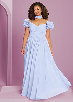 Barbie ♥ Azazie Robes de demoiselle d'honneur Robe Trapèze Convertible en Mousseline de soie Épaule décolletée Lavande image15