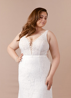 Azazie Gracen Wedding Dresses Diamond White Mermaid V-Neck Lace Tulle Dress image19