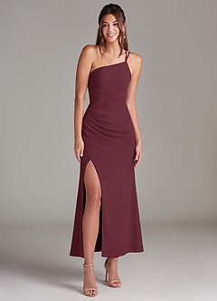 Azazie Eren 신부 들러리 드레스 인어 한쪽 어깨 쉬폰 발목 길이 드레스 image3