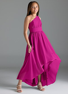 Azazie Mathilda Junior A-Linie Plissee Chiffon Kleid Fuchsia image3