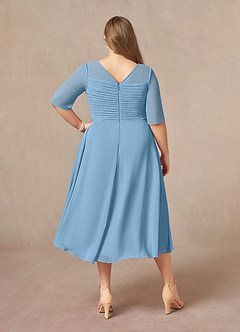 Azazie Naomi Mother of the Bride Dresses Steel Blue A-Line Boatneck Pleated Chiffon Dress image8