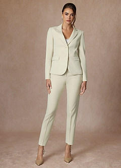 front Victoria Ivory Refined Weave Full Length Pants Suit