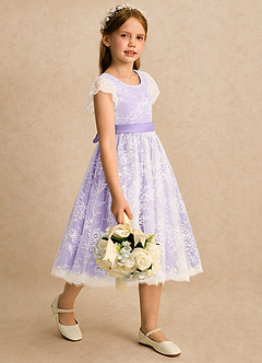 Azazie Maisie Blumenmädchenkleider A-Linie Spitze Kleid Elfenbein Flieder image4