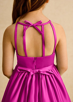 Azazie Indi Final Sale Powder Pink A-Line Bow Matte Satin Dress image8