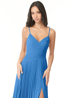Azazie Vini Bridesmaid Dresses Blue Jay A-Line V-Neck Pleated Chiffon Dress image6