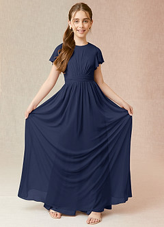 Azazie Mosley Junior Dark Navy A-Line Ruched Mesh Dress image4