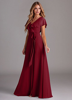 Azazie Lainey Bridesmaid Dresses Burgundy A-Line with Pockets Chiffon Dress image5