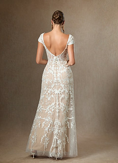 Azazie Devonna Wedding Dresses Diamond White Champagne Sheath V-Neck Sequins Lace Dress image6