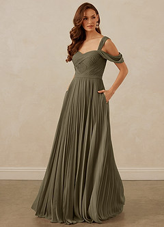 Christian Siriano Bridal for Azazie 1013 Vestidos de damas de honor Vestido de Verde Sauce de Gasa de Corte en A con Vestidos sin tirantes image1