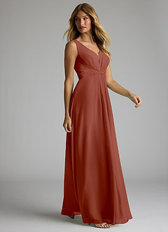 Azazie Gina Bridesmaid Dresses Auburn A-Line V-Neck Pleated Chiffon Dress image4
