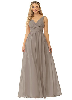 Azazie Kora Bridesmaid Dresses Taupe A-Line Pleated Chiffon Dress image1