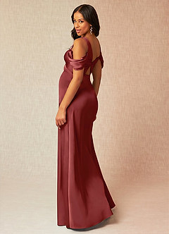 Azazie Rhea vestidos de dama de honor de maternidad Vestido Línea A Off The Shoulder Plisado Largo hasta el suelo Satén Elástico image5