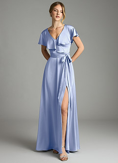 Azazie Lainey Bridesmaid Dresses Ice A-Line with Pockets Stretch Satin Dress image3