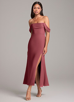 Azazie Saige Vestidos de damas de honor Vestido de Merlot de Gasa de Corte Recto Convertible con Vestidos sin tirantes image3