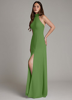 Azazie Myra Bridesmaid Dresses Basil A-Line High Neck Chiffon Dress image5