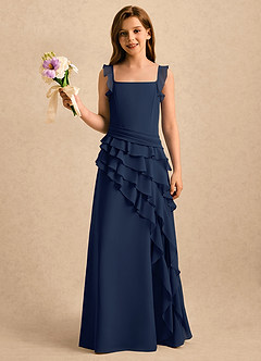 Azazie Lila Girls Formal Flower Girl Dresses Dark Navy A-Line Ruched Chiffon Dress image3