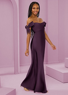 Barbie ♥ Azazie Bridesmaid Dresses Plum Sheath Off the Shoulder Stretch Satin Convertible Dress image7