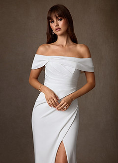 Azazie Chandler Wedding Dresses Diamond White Sheath Crepe Back Satin Dress image9