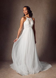 Azazie Odell Vestidos de novia Vestido de Diamante Blanco de Tul de Corte en A con Halter Lentejuelas image7