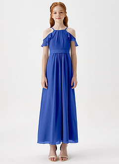 Azazie Chaya Junior Royal Blue A-Line Off the Shoulder Chiffon Dress image3